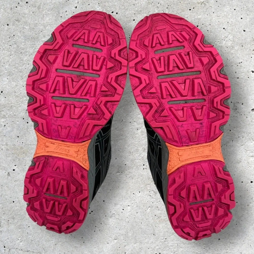 Asics Women's Black Gray Pink Trail Running Shoes - Picture 6 of 7